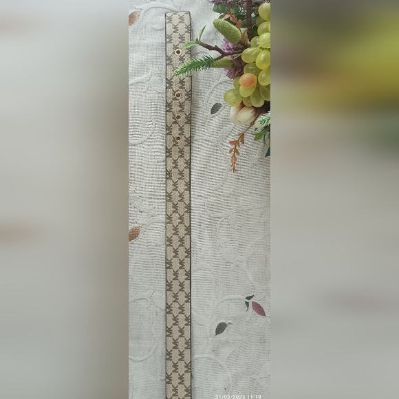 Authentic Michael Kors Womens Gold MK Buckle Belt Light Brown Signature Belt - Picture 9 of 14